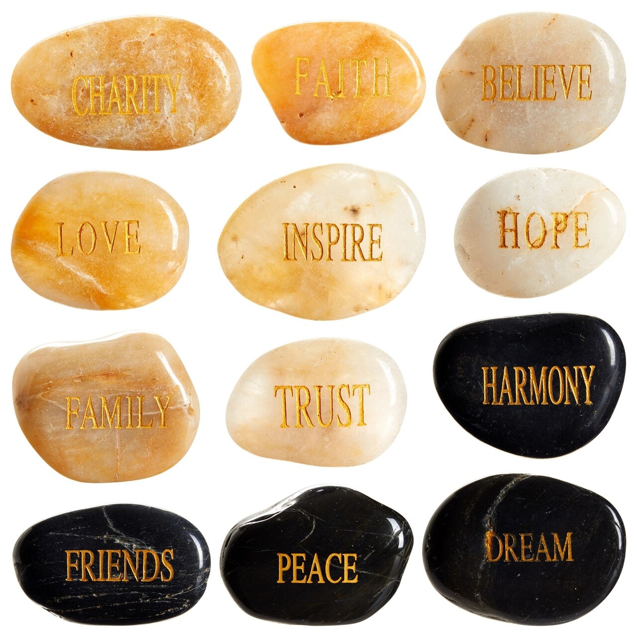 12-Pack Inspirational Rocks with Words - Spiritual Christian-Inspired Prayer Stones, Religious Gifts, Zen Home Office Decor
